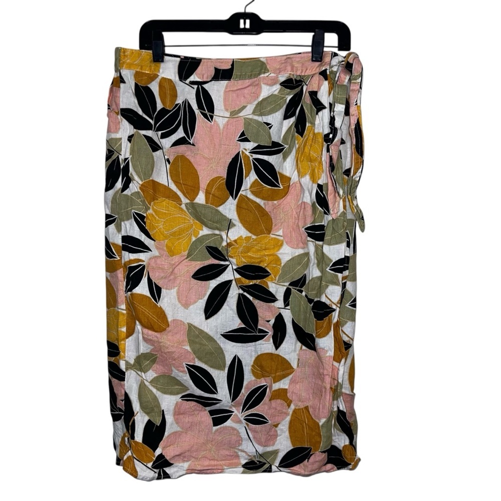 Rachel Zoe Linen Floral Wrap Skirt Size Large